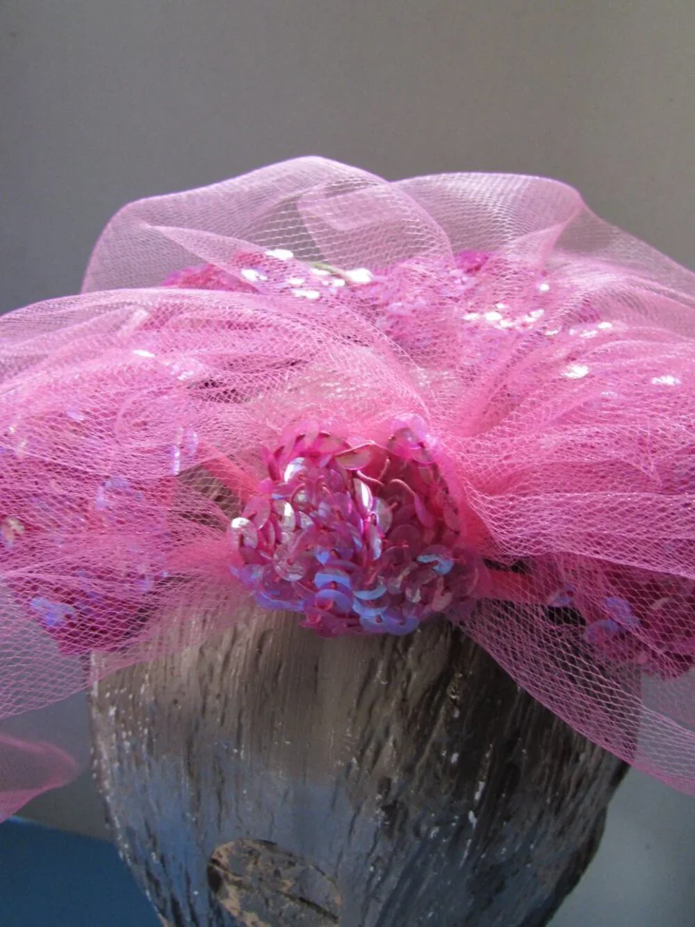 Vintage Half Hat Fuchsia Sequins Pink Veil